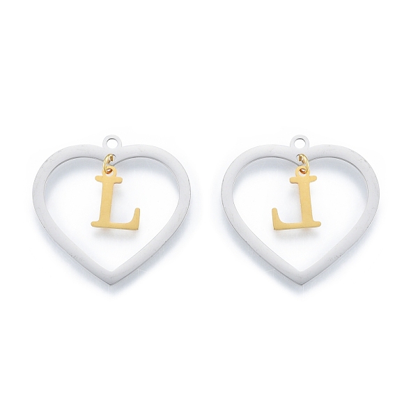 

PandaHall 201 Stainless Steel Pendants, Hollow, Heart with Letter A~Z, Real Gold Plated & Stainless Steel Color, Letter.L, 29x29.5x1mm, Hole...