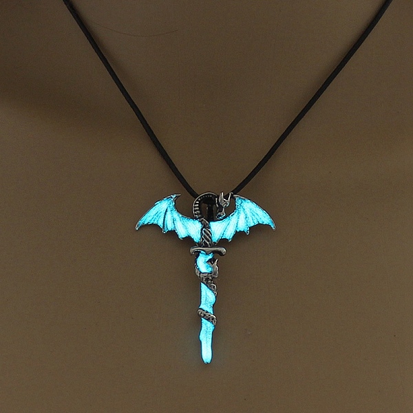 

PandaHall Luminous Alloy Pendants, Necklace, Halloween, Dragon/Skull/Horse/Gun, Turquoise, 17.72 inch(45cm) Alloy Dragon Green