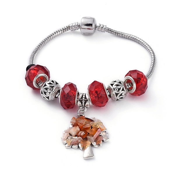 

PandaHall Brass European Style Bracelets, with Handmade Glass European Beads, Tibetan Style Alloy Pendants & Beads, Natural Carnelian(Dyed &..., Red