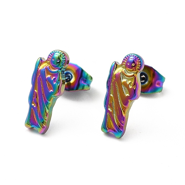 

PandaHall Ion Plating(IP) 304 Stainless Steel Human Stud Earrings for Women, Rainbow Color, 13x5mm, Pin: 0.8mm 304 Stainless Steel Human