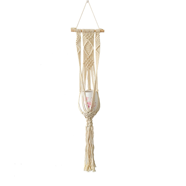 

PandaHall Cotton Macrame Plant Hangers, Wood Holder Boho Style Hanging Planter Baskets, Wall Decorative Flower Pot Holder, Beige, 850x200mm..., Yellow
