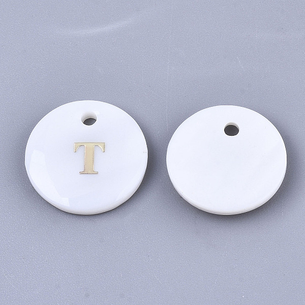 

PandaHall Natural White Shell Mother of Pearl Shell Charms, with Iron Sticker, Flat Round with Letter, Letter.T, 13x2mm, Hole: 1.5mm White...