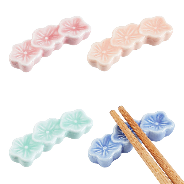 

PandaHall CHGCRAFT 4Pcs 4 Colors Porcelain Chopsticks Stand, Chopsticks Rest, 3 Flower, Mixed Color, 23x63x11mm, 1pc/color Porcelain..., Multicolor