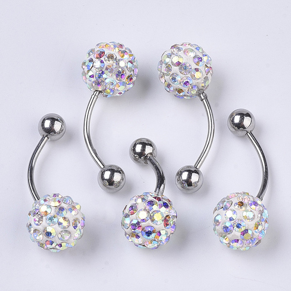 

PandaHall Stainless Steel Body Jewelry, Belly Rings, with Polymer Clay Rhinestones, Round Ball Curved Barbell Navel Rings, Crystal AB..., Clear