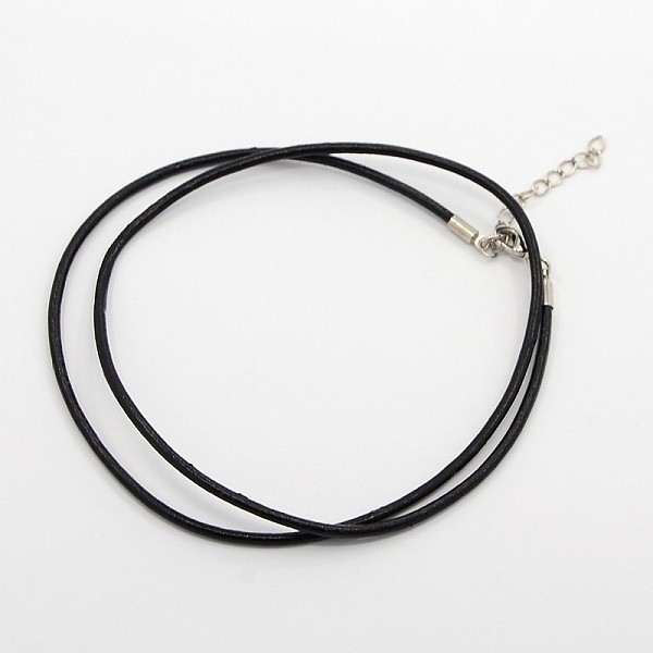 

PandaHall Leather Cord Necklace Making, with Brass Lobster Claw Clasps and Brass Tail Chains, Black, 18~18.5 inch Leather Black