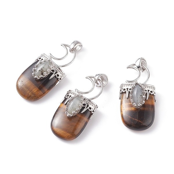 

PandaHall Natural Tiger Eye Pendants, with Brass Findings, Oval, Platinum, 44~46x20~21x16~17mm, Hole: 5x7mm Tiger Eye Oval