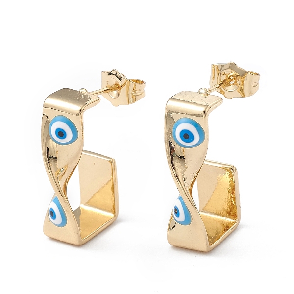 

PandaHall Brass Enamel Evil Eye Stud Earrings, with Ear Nuts, Real 18K Gold Plated Twist Earrings for Women Girls, Deep Sky Blue, 24x12mm...