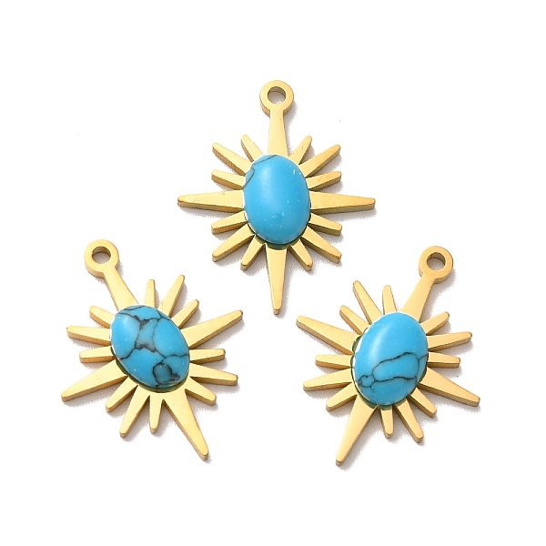 

PandaHall Synthetic Turquoise Pendants, with Ion Plating(IP) 304 Stainless Steel Findings, Star Charms, Golden, 21x17x4mm, Hole: 1.6mm...