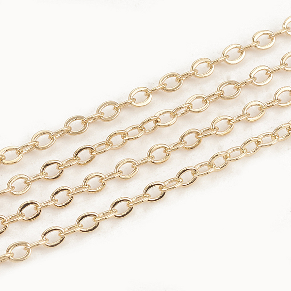 

PandaHall Brass Cable Chains, Soldered, with Spool, Flat Oval, Real 18K Gold Plated, 2.1x1.6x0.3mm, about 98.42 Feet(30m)/roll Brass