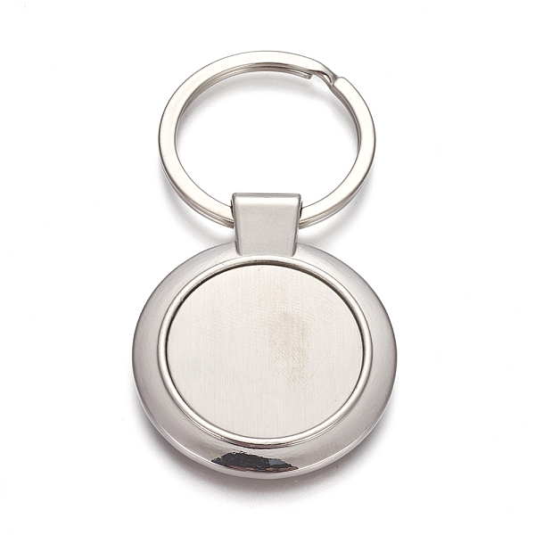 

PandaHall Zinc Alloy Keychain Cabochon Settings, with Iron Ring, Flat Round, Platinum, 71mm, Pendant: 44.5x37x4.5mm, Tray: 27.5mm, 1pc/box...