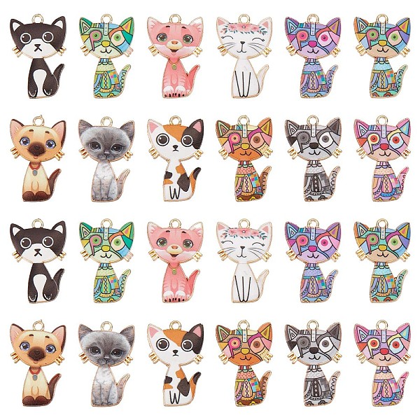 

PandaHall SUNNYCLUE 1 Box 24Pcs 12 Style Colorful Cat Charms Cat Charm Bulk Adorable Cute Cats Animals Kitten Charms Dangle Enamel Animal..., Multicolor