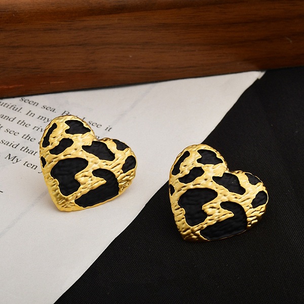 Boucles d'oreilles à tige en laiton émaillé à imprimé léopard pour femmes