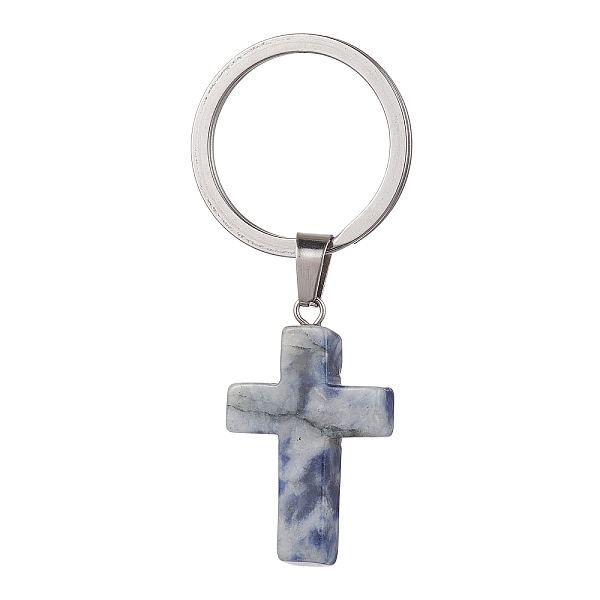 

PandaHall Natural Blue Spot Jasper Keychains, with 304 Stainless Steel Split Key Rings, Cross, 5.6cm, Cross: 37.5x18x5.5mm Blue Spot Jasper...