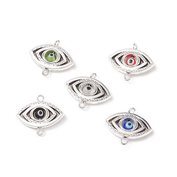 

PandaHall Handmade Evil Eye Lampwork Round Bead Connector Charm, with Tibetan Style Alloy and Iron Findings, Antique Silver & Platinum..., Multicolor