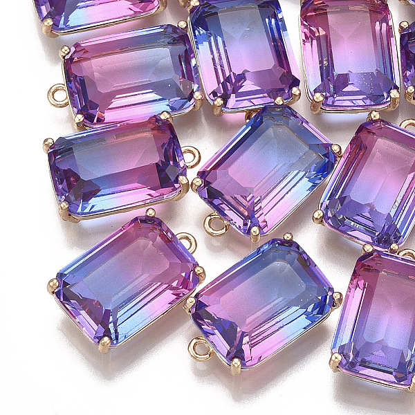 

PandaHall Two Tone Glass Pendants, with Brass Findings, Faceted, Rectangle, Golden, Colorful, 20.5x13x8mm, Hole: 1.5mm Brass+Glass Rectangle