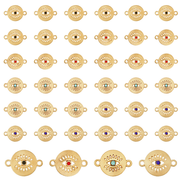 

PandaHall SUPERFINDINGS 40Pcs 4 Colors Alloy Connector Charms, with Rhinestones, Flat Round Links with Eye, Golden, Mixed Color, 13x19x3mm..., Multicolor