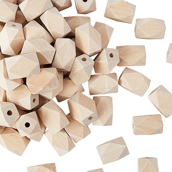 

PandaHall Olycraft Unfinished Natural Wood Beads, Faceted, Polygon, Vacuum Packaging, BurlyWood, 21.5x15~20mm, Hole: 4mm, 100pcs/set Wood..., Orange