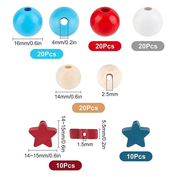 

PandaHall SUNNYCLUE 100Pcs Painted Natural Wood Beads, Round & Star, Mixed Color, 14~15x14~15x5.5mm, 100pcs Wood Mixed Shapes Multicolor