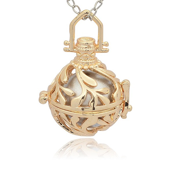 

PandaHall Golden Tone Brass Hollow Round Cage Pendants, with No Hole Spray Painted Brass Round Ball Beads, Silver, 36x25x21mm, Hole: 3x8mm...