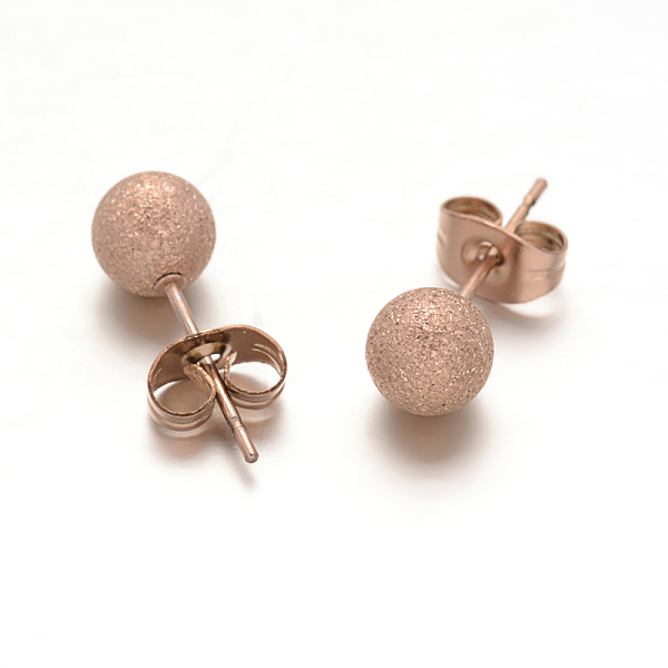 

PandaHall Textured 304 Stainless Steel Ball Stud Earrings, Hypoallergenic Earrings, Rose Gold, 6mm, Pin: 0.8mm 304 Stainless Steel