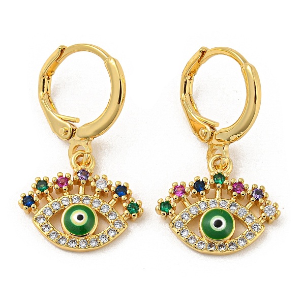 

PandaHall Evil Eye Real 18K Gold Plated Brass Dangle Leverback Earrings, with Enamel and Cubic Zirconia, Green, 25.5x15mm Cubic Zirconia...