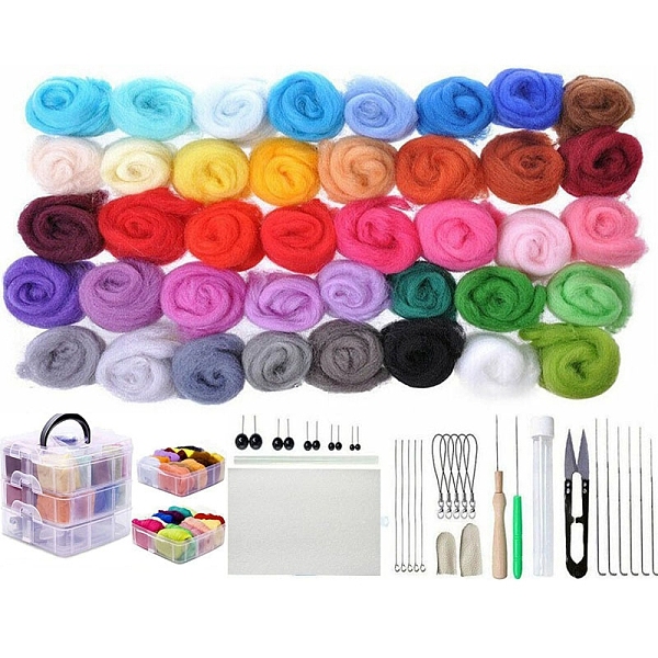 

PandaHall DIY Needle Felting Kits for Beginners Arts, including 40 Colors Wool Roving, Punch Needles, Foam Pad, Finger Guard, Scissors..., Multicolor