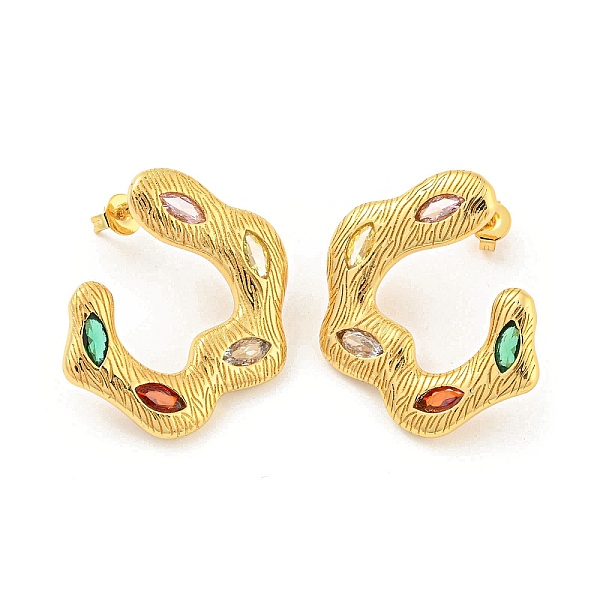 

PandaHall Rack Plating Brass Stud Earrings. with Colorful Cubic Zirconia, Long-Lasting Plated, Cadmium Free & Lead Free, Real 18K Gold..., Multicolor