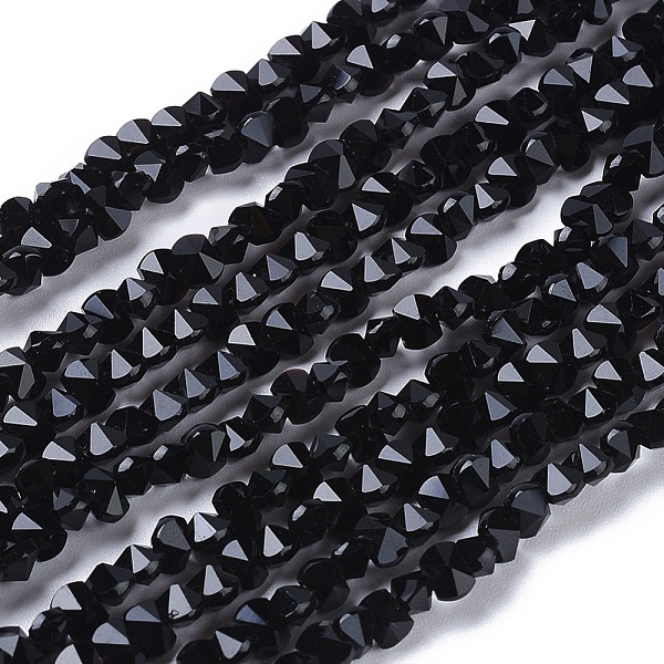 

PandaHall Glass Beads Strands, Faceted, Rounded Rectangle, Black, 3x4.5x3.5mm, Hole: 0.8mm, about 149pcs/strand, 17.32 inch(44cm) Glass...