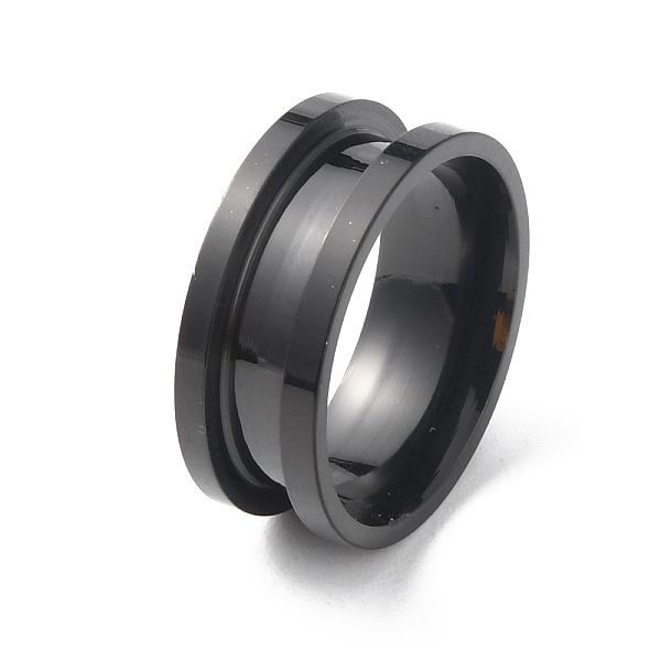 

PandaHall Titanium Steel Grooved Finger Ring, Electrophoresis Black, Inner Diameter: 17mm Titanium Steel