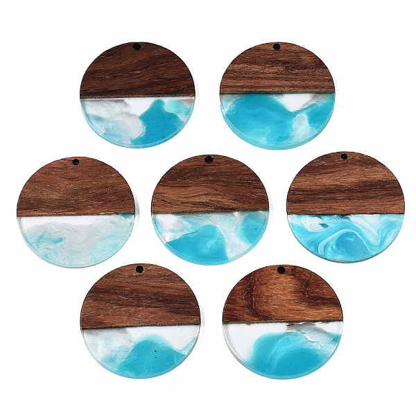 

PandaHall Transparent Resin & Walnut Wood Pendants, Two Tone, Flat Round, Dark Turquoise, 38.5x3mm, Hole: 2mm Resin+Wood Flat Round