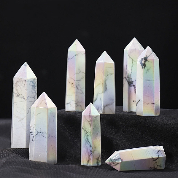 

PandaHall Point Tower Electroplate Natural Howlite Healing Stone Wands, for Reiki Chakra Meditation Therapy Decors, Hexagonal Prism, 40~50mm...