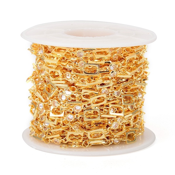 

PandaHall Brass Handmade Beaded Chains, with Cubic Zirconia Links, Soldered, with Spool, Long-Lasting Plated, Rectangle & Flat Round, Clear...