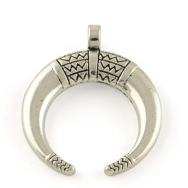 

PandaHall Tibetan Style Alloy Pendants, Double Horn/Crescent Moon, Cadmium Free & Lead Free, Antique Silver, 33.5x27.5x6mm, Hole: 3mm Alloy...