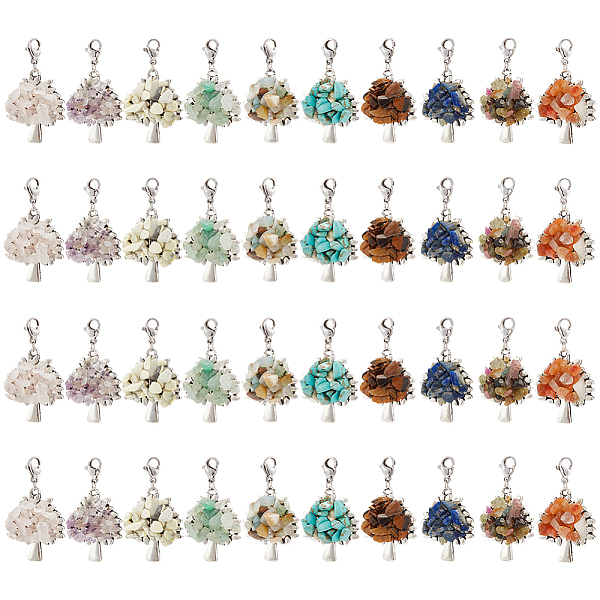 

PandaHall UNICRAFTALE 4 Sets 10 Styles Mixed Stone Chip Beads Pendant Decorations Sets Quartz Charms Alloy Tree of Life Pendant Decorations...