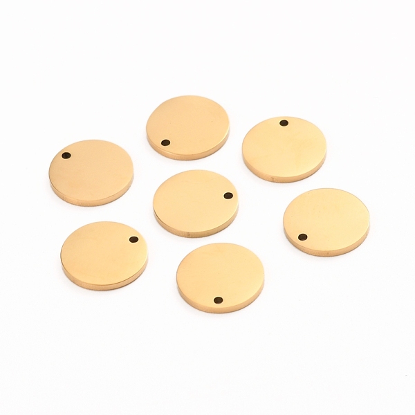 

PandaHall Ion Plating(IP) 304 Stainless Steel Charms, Polished, Stamping Blank Tag, Laser Cut, Flat Round, Golden, 10x1mm, Hole: 0.8mm 304...