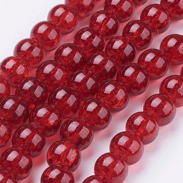 

PandaHall Crackle Glass Beads Strands, Round, Dark Red, 8mm, Hole: 1.3~1.6mm, about 100pcs/strand, 31.4 inch Glass Round Red