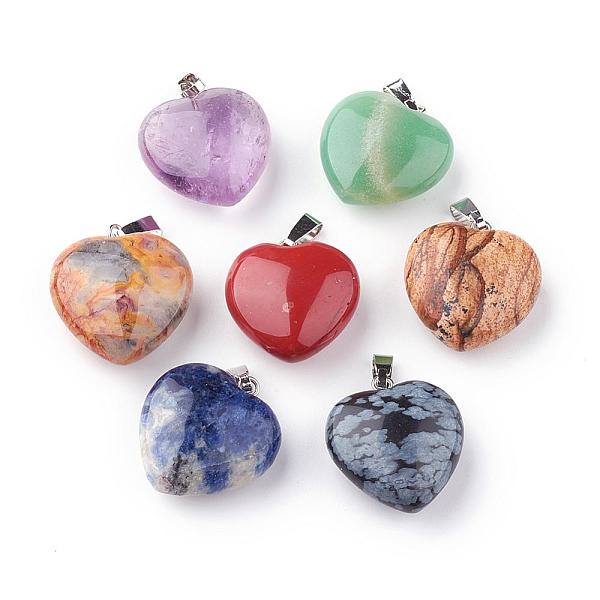 

PandaHall Natural Gemstone Pendants, with Platinum Tone Alloy Findings, Heart, 22~23x20~21x9~10mm, Hole: 2.5x5.5mm Mixed Stone Heart