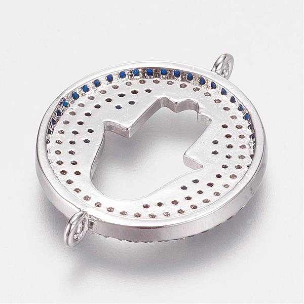 

PandaHall Brass Micro Pave Cubic Zirconia Links, Flat Round with Hamsa Hand/Hand of Fatima/Hand of Miriam, Platinum, 23.5x18x2mm, Hole: 1mm...