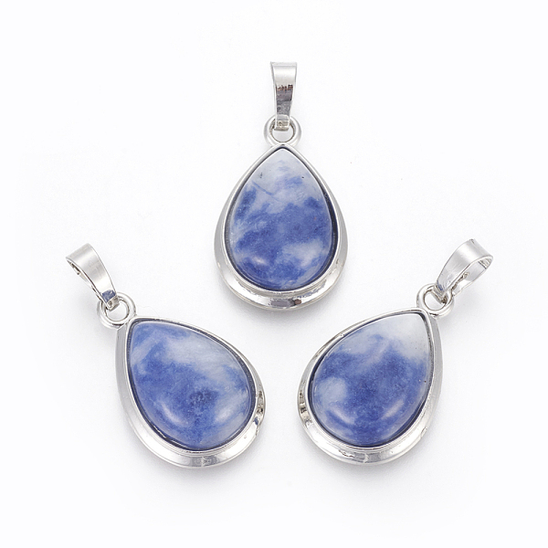 

PandaHall Natural Sodalite Pendants, with Brass Findings, teardrop, Platinum, 26x16~17x8~10mm, Hole: 8x5mm Sodalite Teardrop