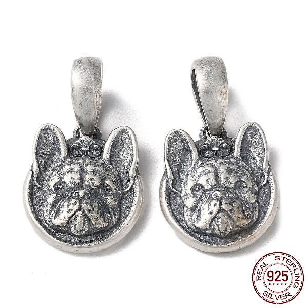 

PandaHall Thai Sterling Silver Pendants, French Bulldog Charms, with S925 Stamp, Antique Silver, 24.5mm, Hole: 7.5x5mm Sterling Silver Dog