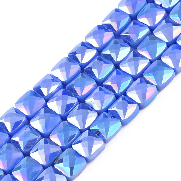 

PandaHall Electroplate Opaque Solid Color Glass Beads Strands, AB Color Plated, Faceted, Square, Royal Blue, 6.5x6.5x4.5mm, Hole: 1.2mm...