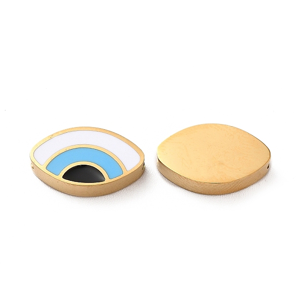 

PandaHall Ion Plating(IP) 304 Stainless Steel Beads, with Enamel, Real 18K Gold Plated, Eye, Light Sky Blue, 8x13.5x3mm, Hole: 1.8mm...