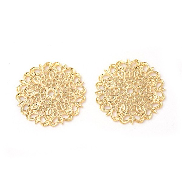 

PandaHall Brass Filigree Joiners Links, Rack Plating, Flower, Golden, 25x1mm, Hole: 0.5~2mm Brass Flower