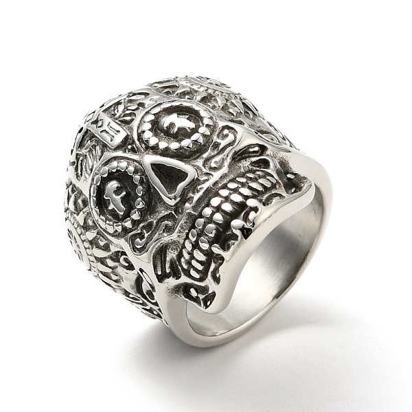 

PandaHall 316 Stainless Steel Skull with Cross Finger Ring, Gothic Jewelry for Men Women, Halloween Theme, Antique Silver, US Size 8 1/4...