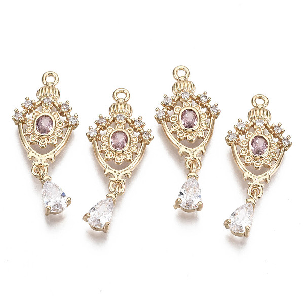 

PandaHall Brass Micro Pave Cubic Zirconia Links, with Glass, Long-Lasting Plated, Teardrop, Light Gold, Pink, 28x11.5x3mm, Hole: 1.2mm...