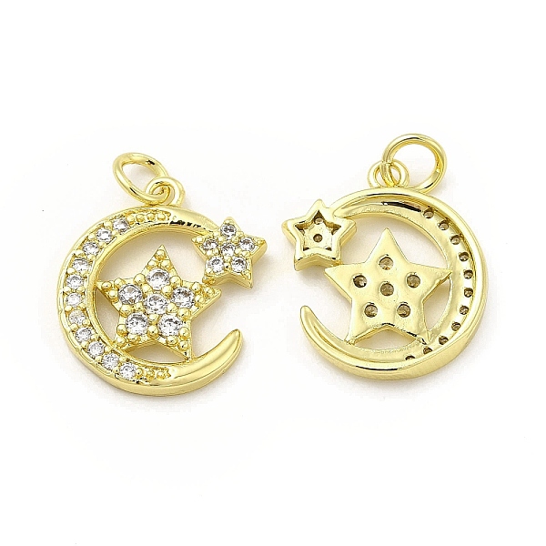 

PandaHall Brass Micro Pave Cubic Zirconia Pendants, with Jump Ring, Moon with Star Charm, Golden, 17.3x15.5x2.5mm, Hole: 2.5mm Brass+Cubic..., Clear
