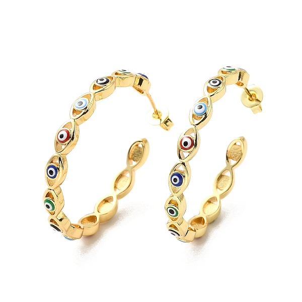 

PandaHall Enamel Evil Eye Wrap Stud Earrings, Real 18K Gold Plated Brass Half Hoop Earrings for Women, Colorful, 33x3.5mm, Pin: 0.7mm Brass...
