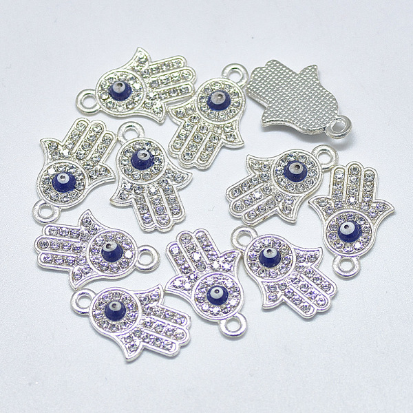 

PandaHall Alloy Pendants, with Crystal Rhinestone and Blue Enamel, Religion, Hamsa Hand/Hand of Fatima /Hand of Miriam with Evil Eye, Silver..., Clear
