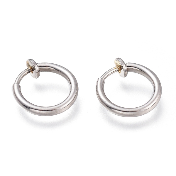 

PandaHall 304 Stainless Steel Retractable Clip-on Hoop Earrings, For Non-pierced Ears, with Spring Findings, Stainless Steel Color, 14x1~2mm...