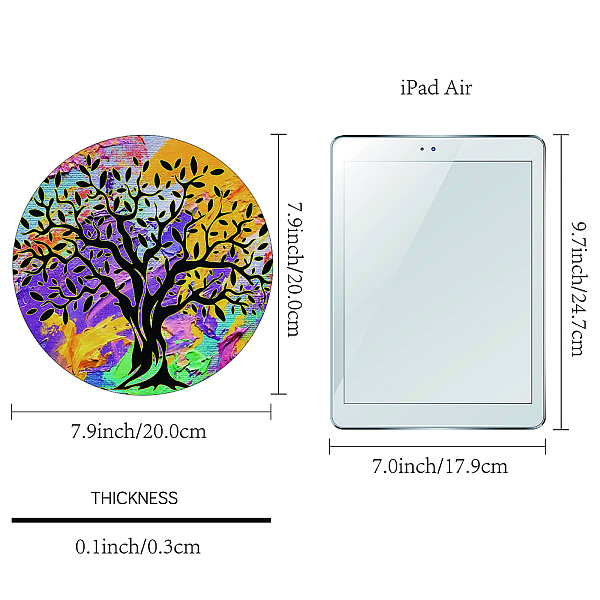 

PandaHall Rubber with Cloth Mouse Pad, Customization Mouse Pad, Flat Round, Tree Pattern, 20x0.3cm Cloth Tree